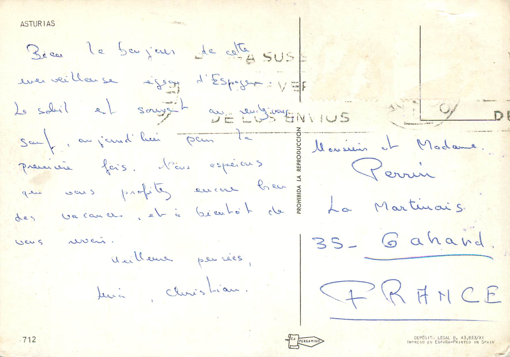 CPM Recuerdo de Asturias Bateau — Back