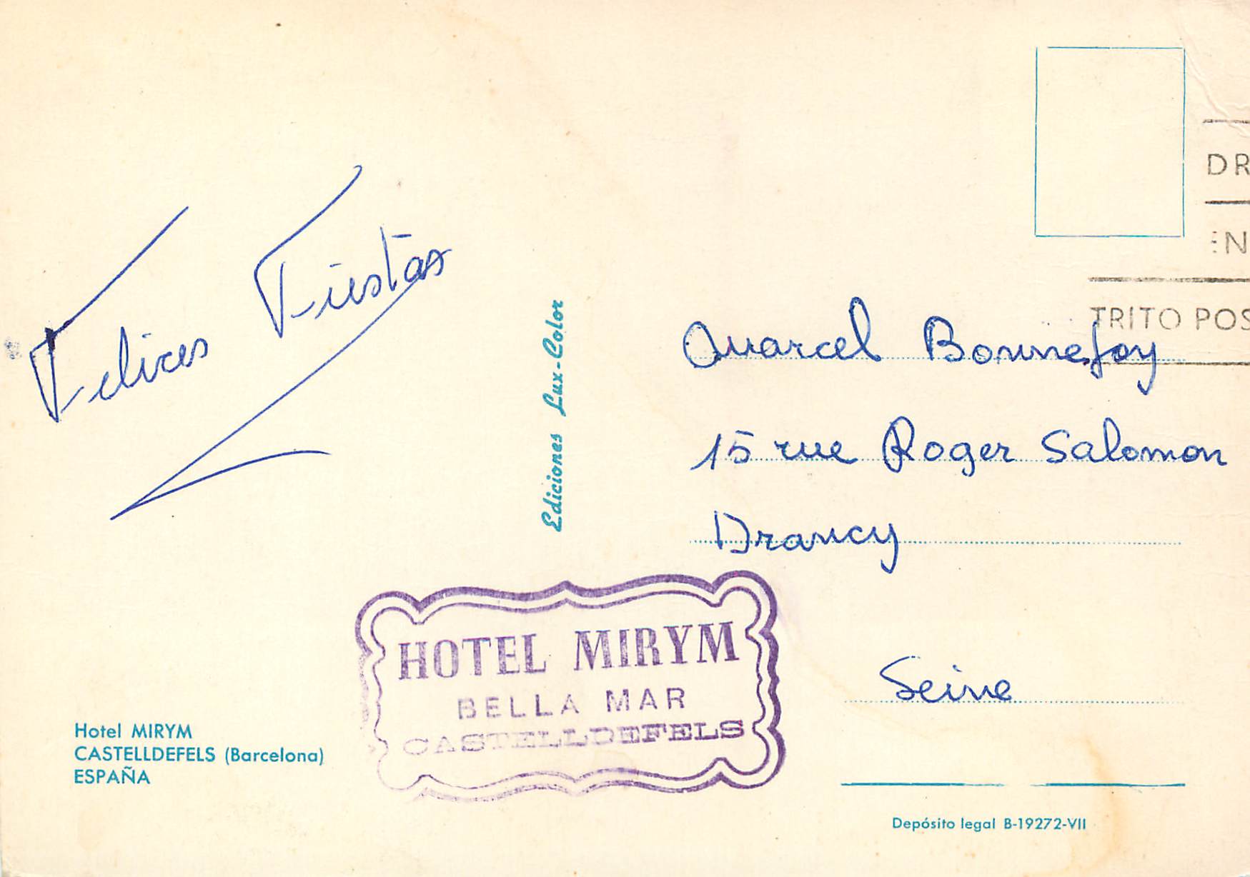 CPM Hotel Mirym Castelldefels Barcelona Espana  — Rückseite