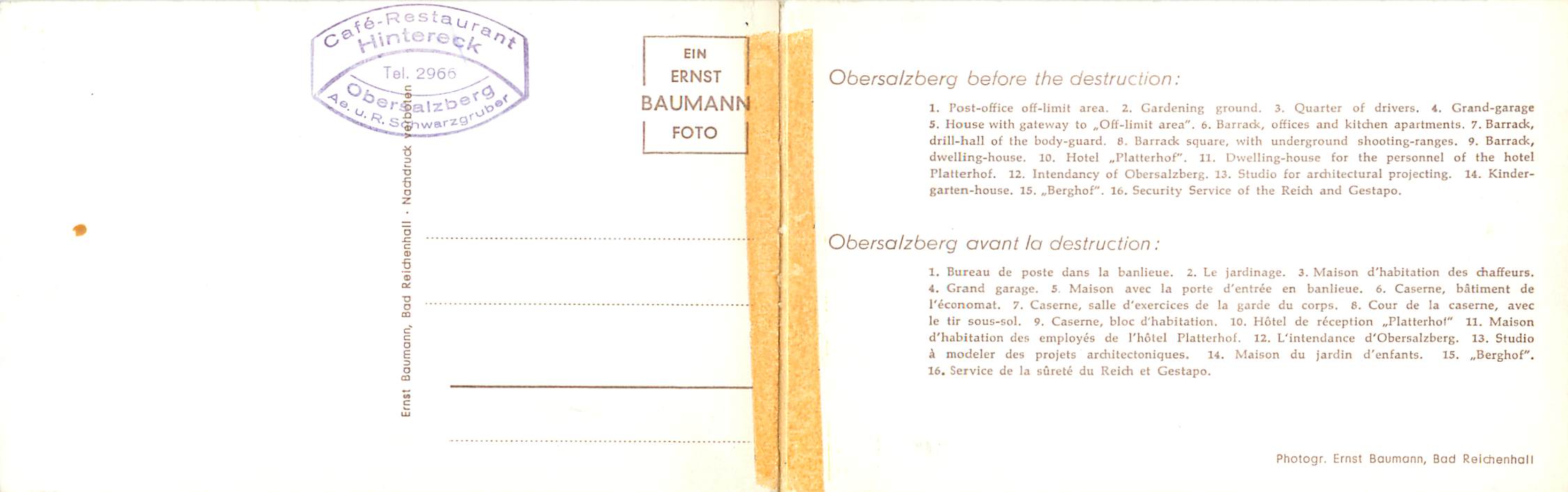Obersalzberg vor der Zerstörung — Ernst Baumann, Bad Reichenhall — Rückseite