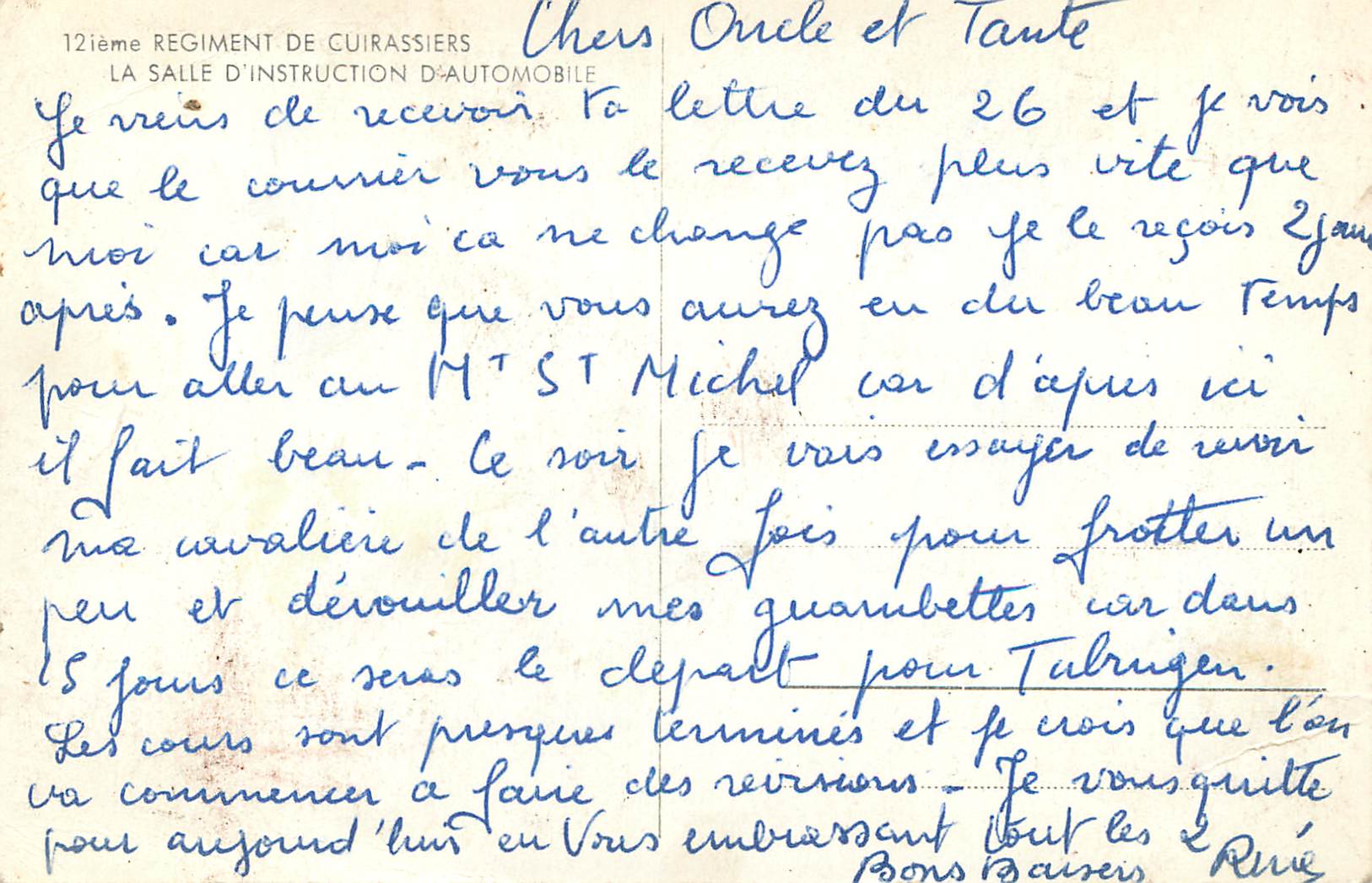 CPM Regiment de Cuirassiers La salle d instruction d automobile Militaria — Rückseite