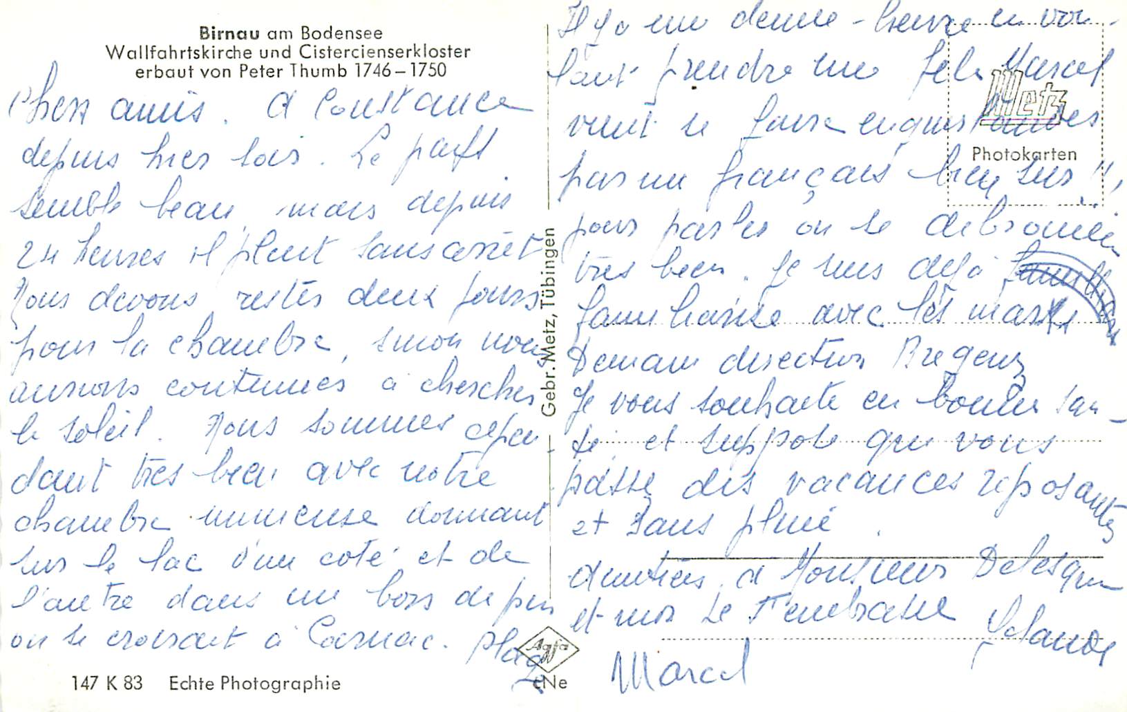 CPM Birnau am Bodensee Wallfahrtskirche und Cistercienserkloster  — Rückseite