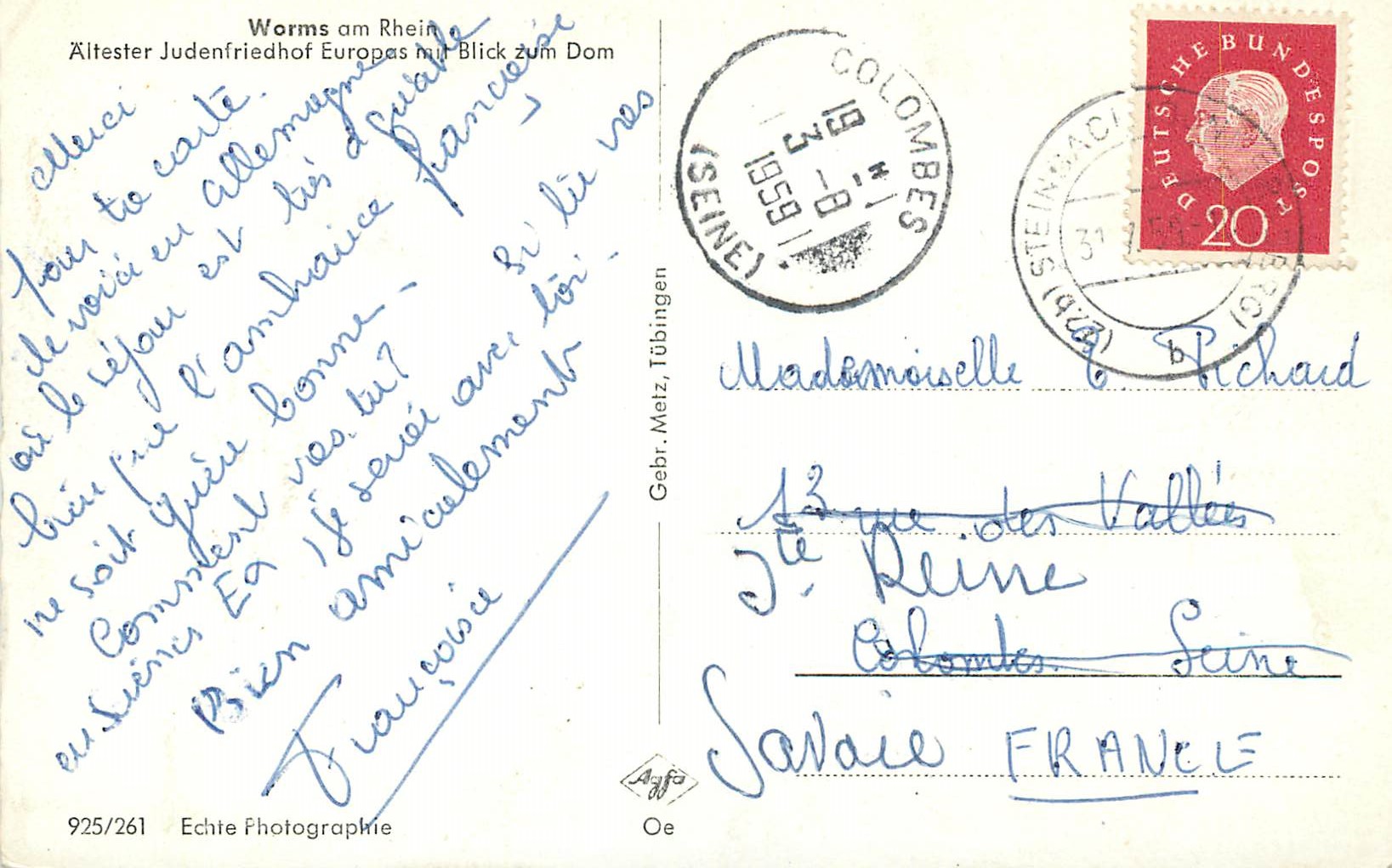 Cimetière juif de Worms — vue vers le Dom — Echite Photographie, n° 925/261 — Achterkant