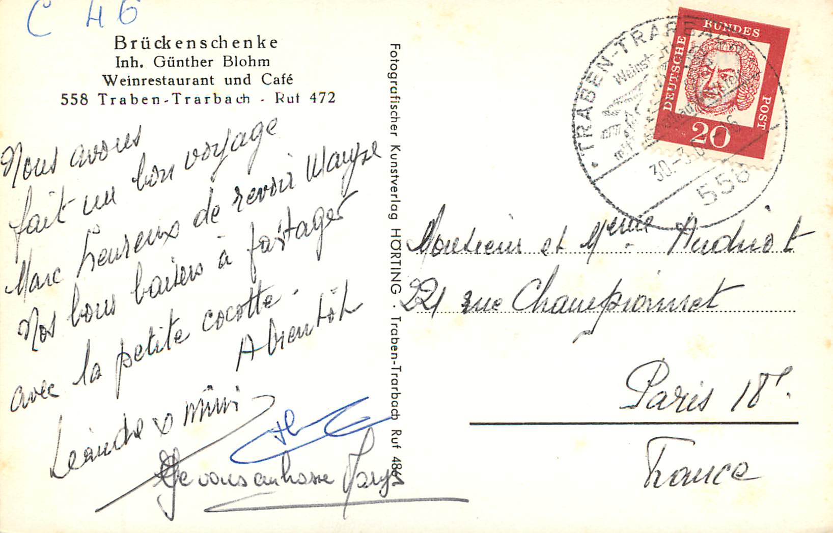 Portail de la Brückenschenke — Traben-Trarbach — éditeur Hörting — Achterkant