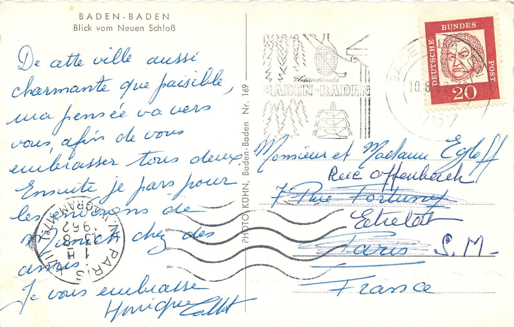 CPM Baden Baden Blick vom Neuen Schloss  — Rückseite