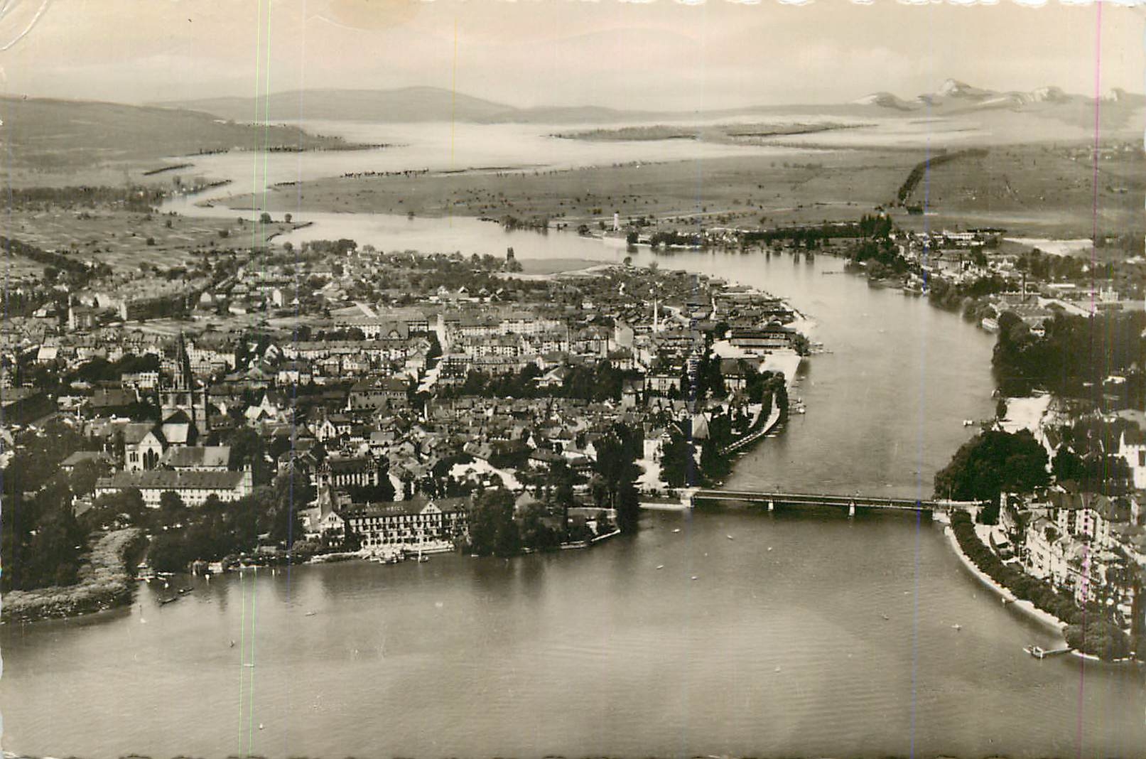 CPM Konstanz am Bodensee Rhein mit Blick auf den Untersee und die Hegauberge 