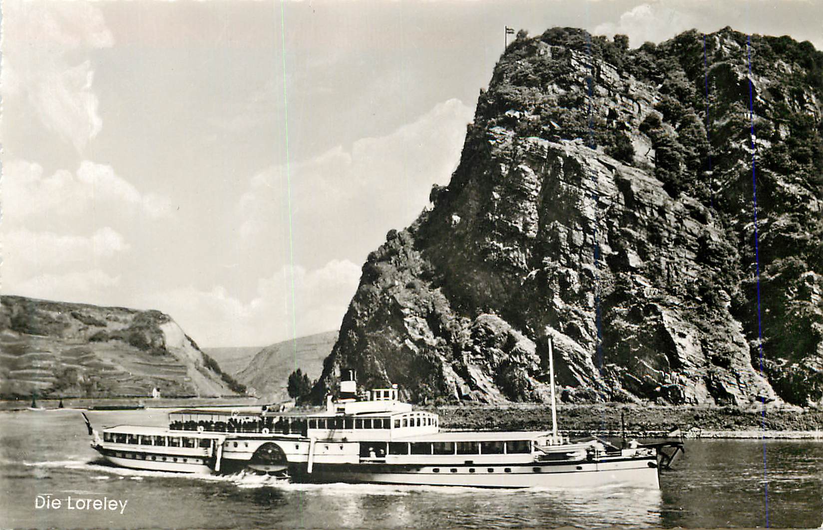 Die Loreley — vue du rocher et du bateau sur le Rhin — Hoursch & Bechstedt & Echtle Photographie, série Rheingold