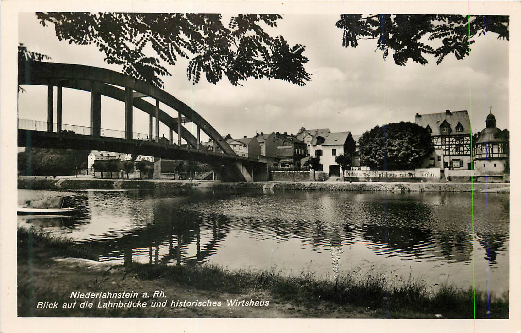 CPM Niederlahnstein a Rh Blick auf die Lahnbrucke und historisches Wirtshaus 