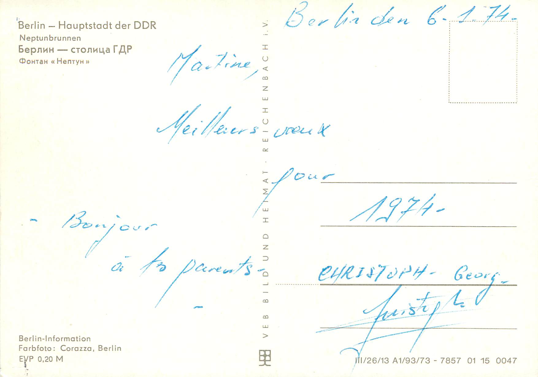 CPM Berlin Hauptstadt der DDR Neptunbrunnen  — Rückseite