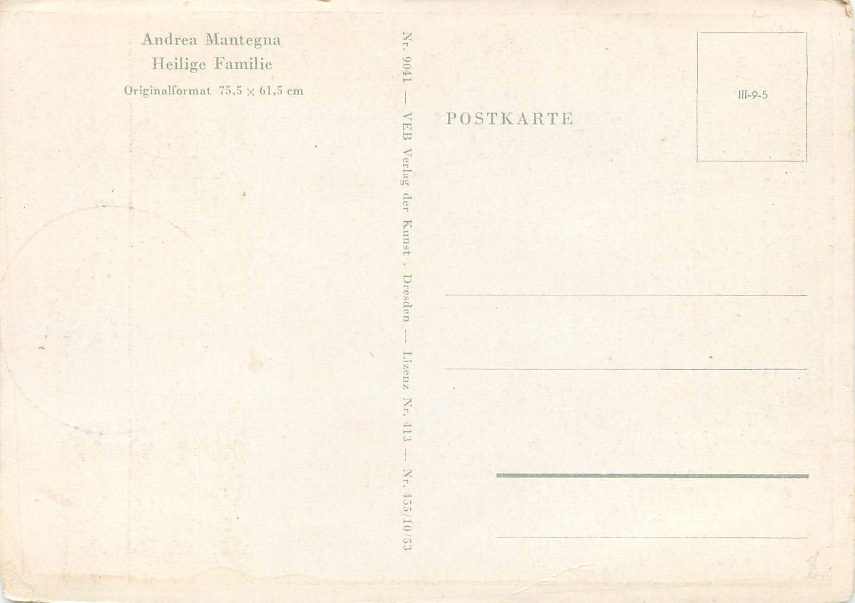 CARTE MAXIMUM Andrea Mantegna Heilige Familie  — Rückseite