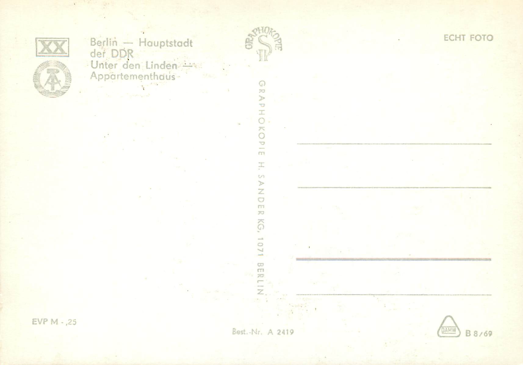 CPM Berlin Hauptstadt der DDR Unter den Linden Appartementhaus  — Back