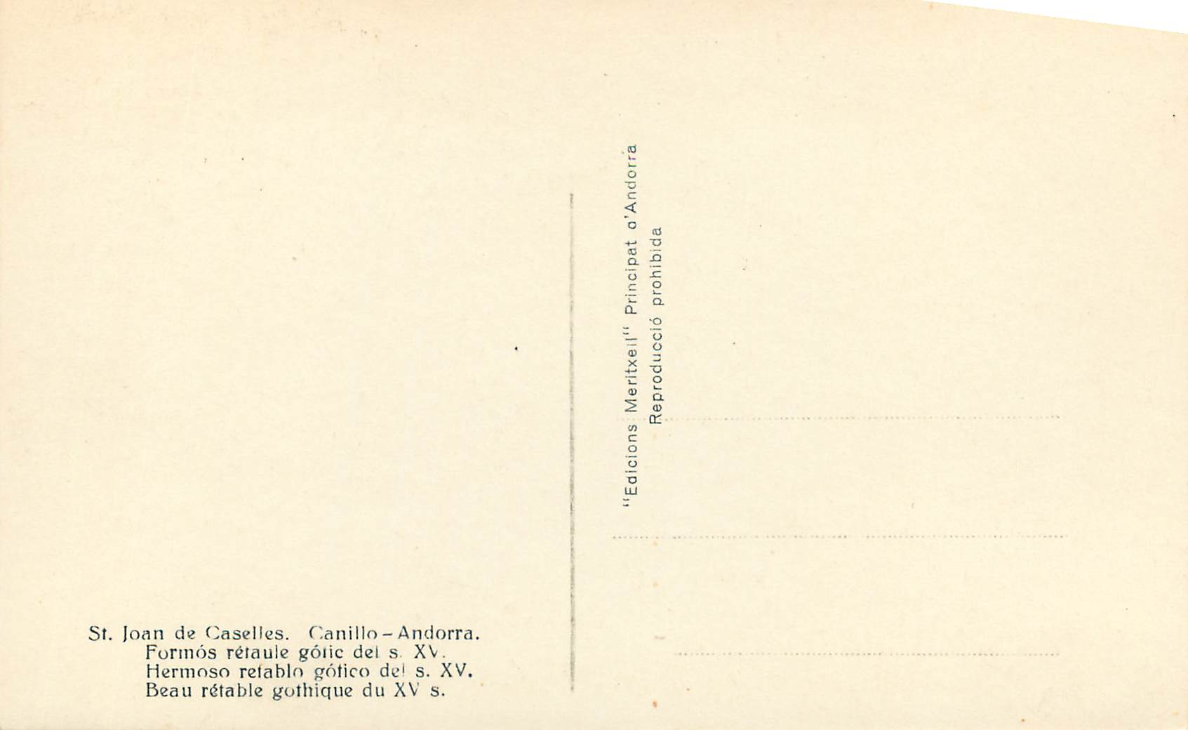 CPM St Joan de Caselles Canillo Andorra Beau retable gothique  — Rückseite