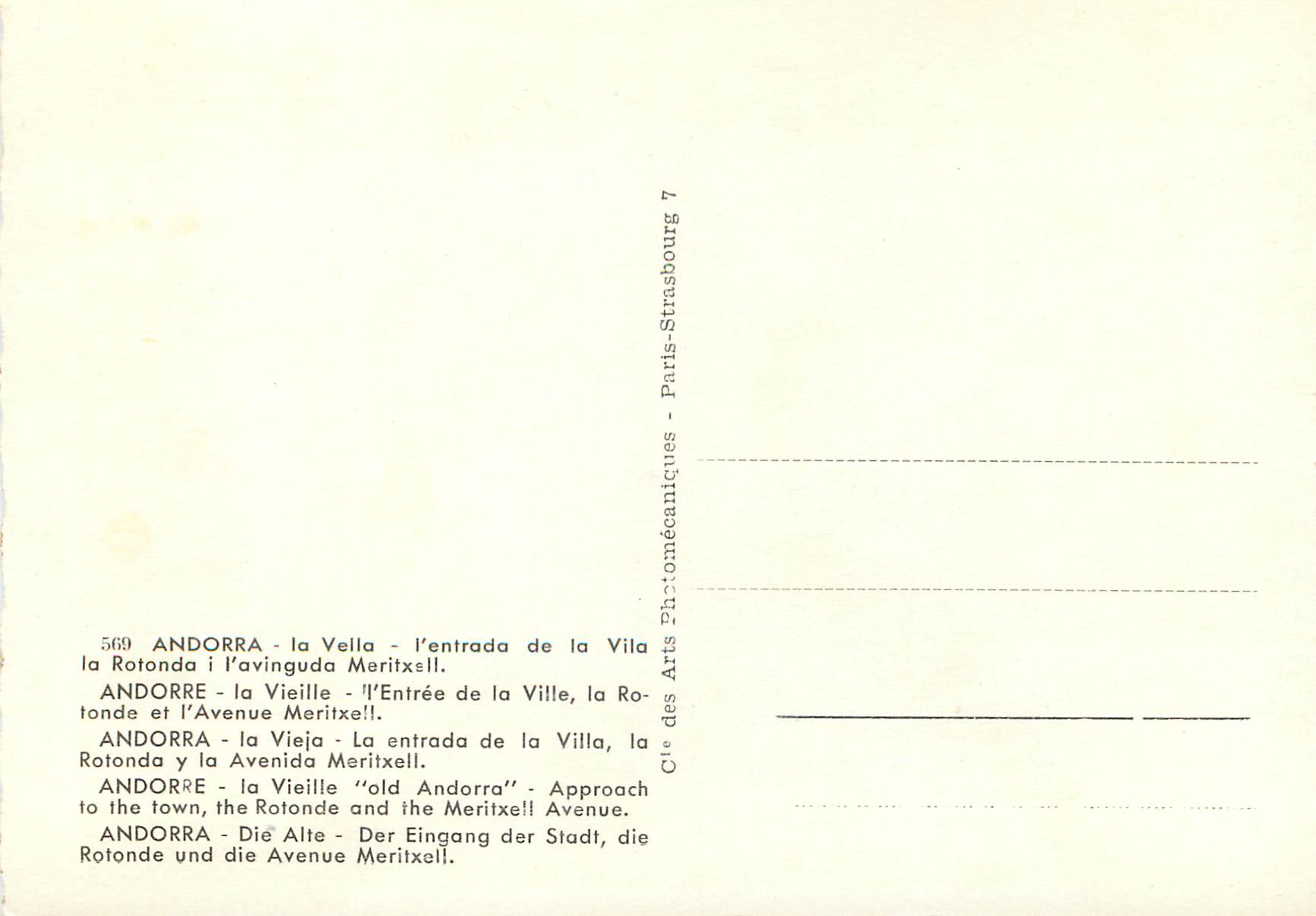 CPM Andorre la Vieille L entree de la Ville La Rotonde et l Avenue Meritxell  — Rückseite