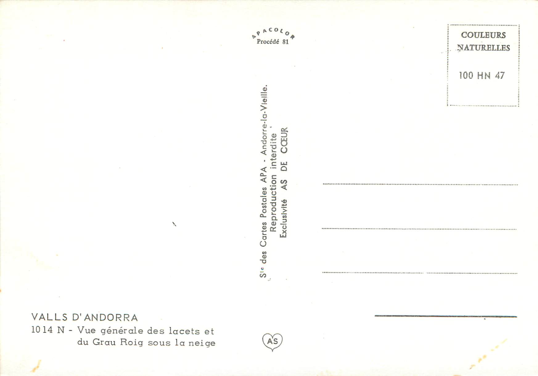 CPM Valls d Andorra Vue generale des lacets et du Grau Roig sous la neige  — Rückseite