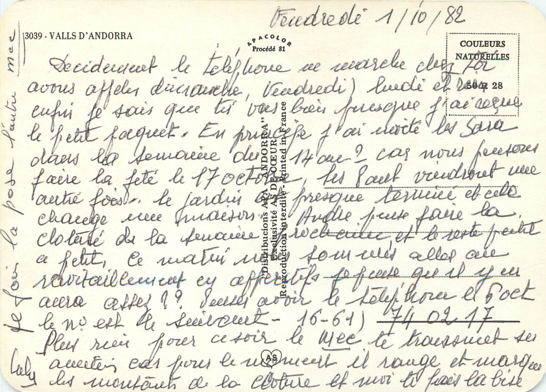 CPM Valls d Andorra  — Verso