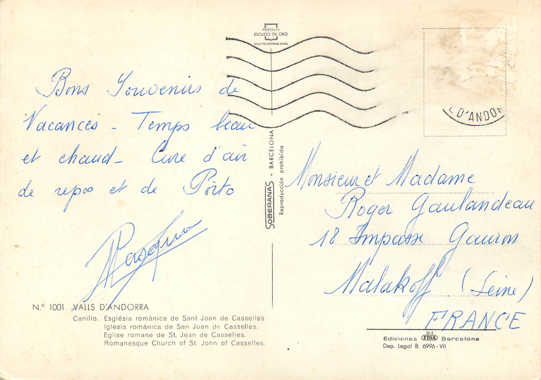 CPM Valls d Andorra Eglise romane de St Jean de Caselles  — Back