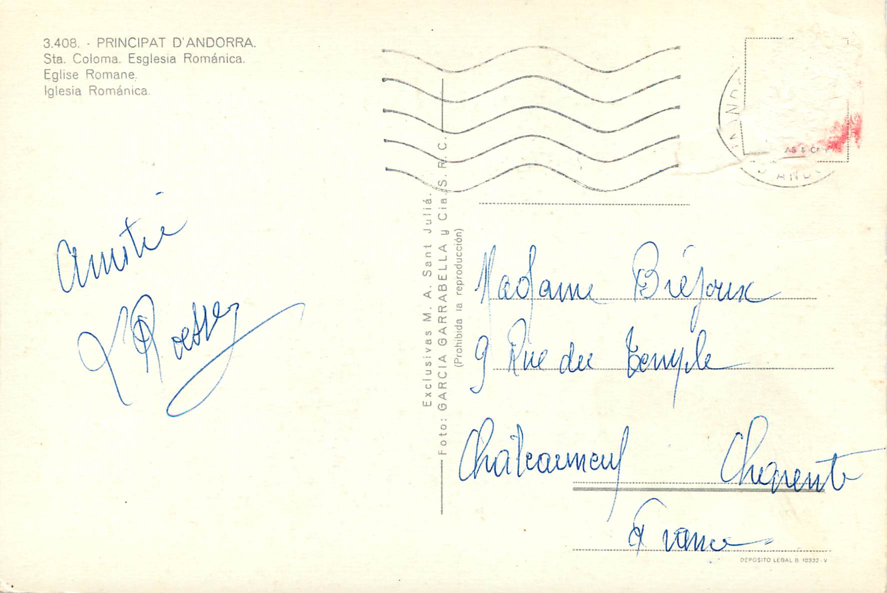 CPM Principat d Andorra Eglise Romane  — Verso