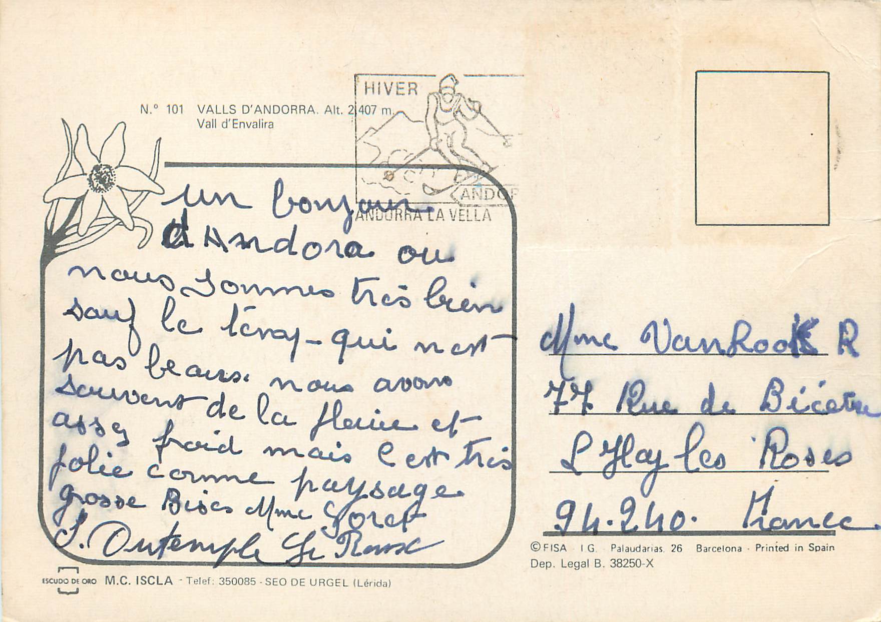 CPM Valls d Andorra Vall d Envalira  — Verso