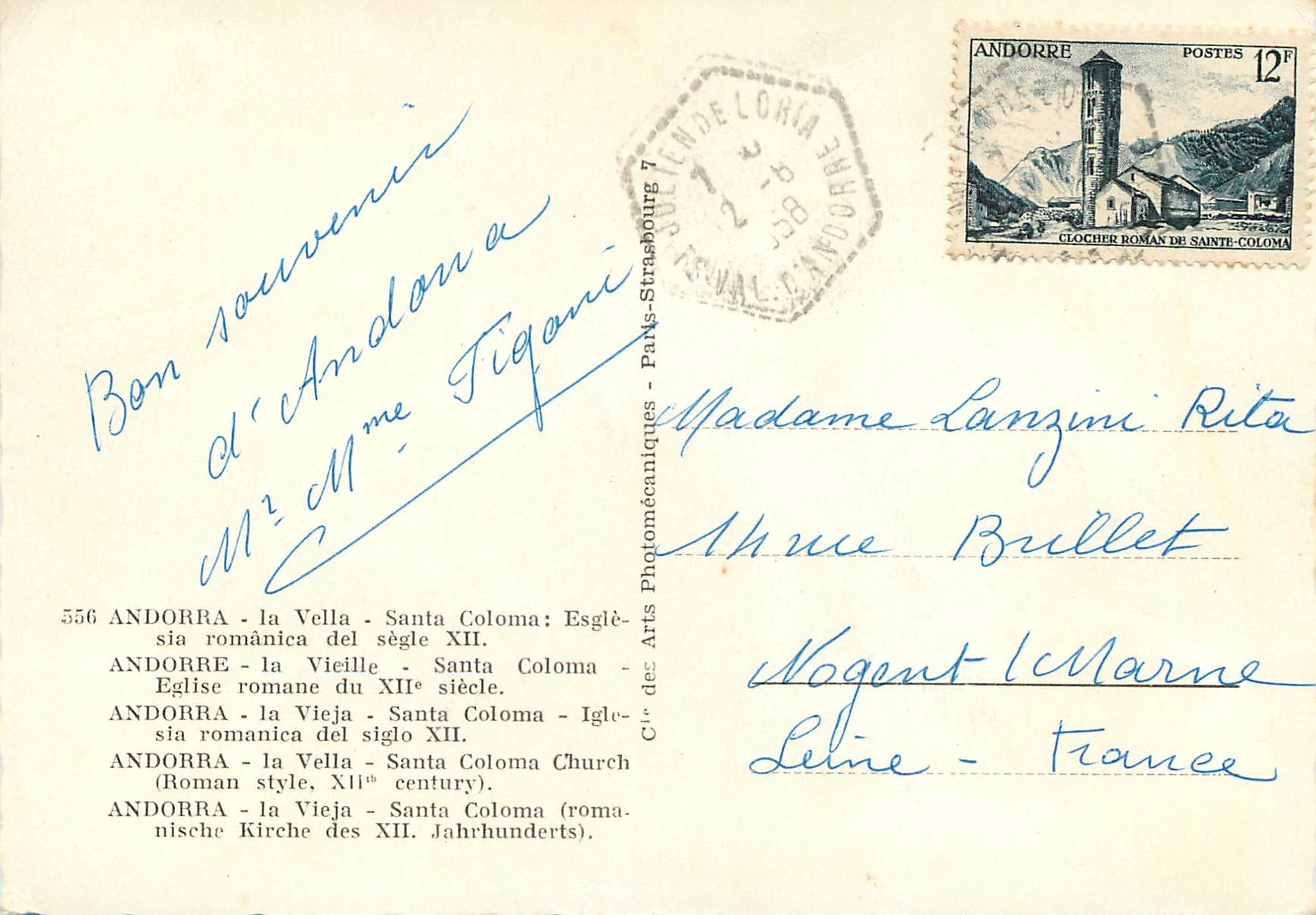 CPM Andorre La Vieille Eglise romane  — Verso