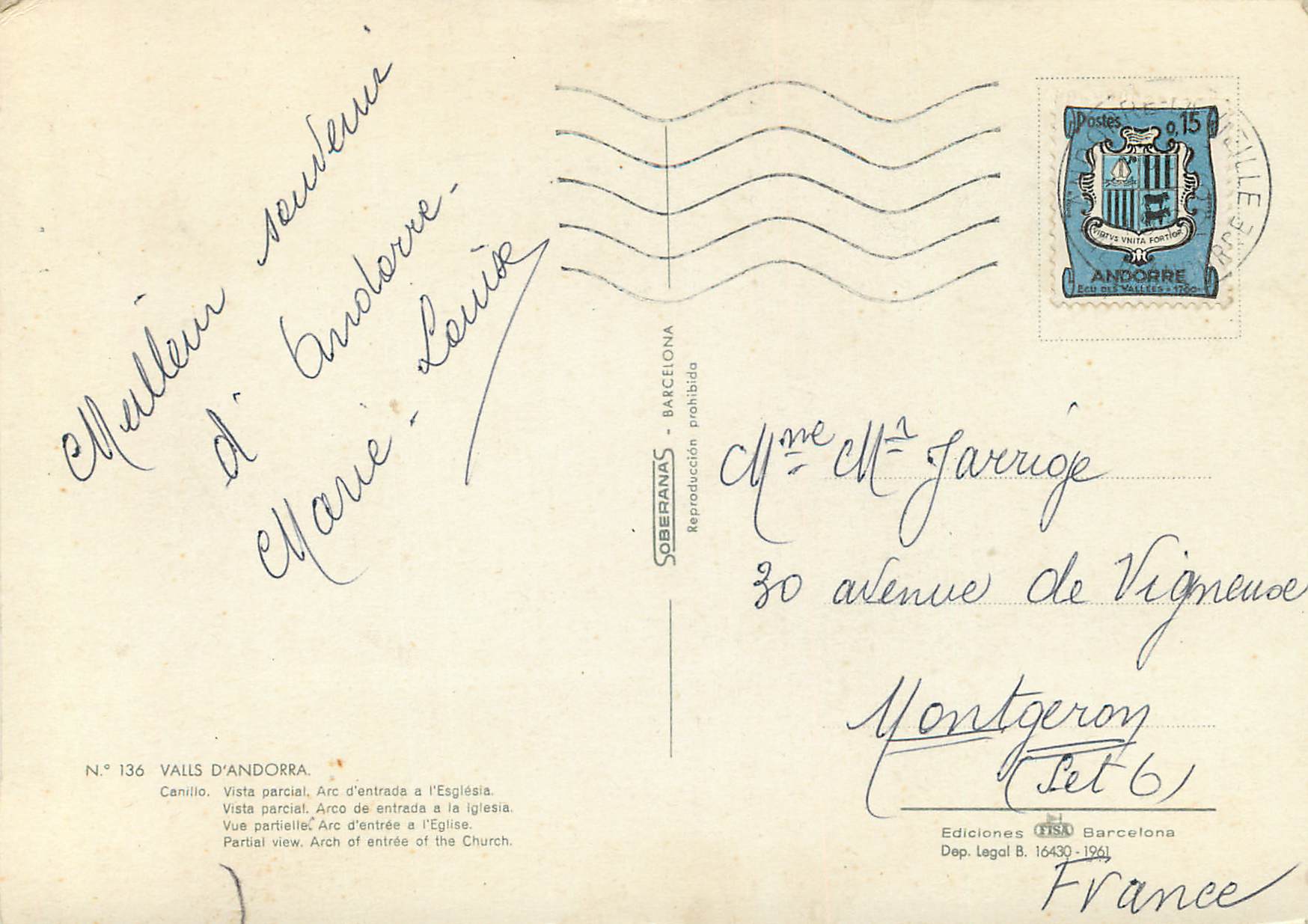 CPM Valls d Andorra Canillo Vue partielle Arc d entree a L Eglise  — Verso