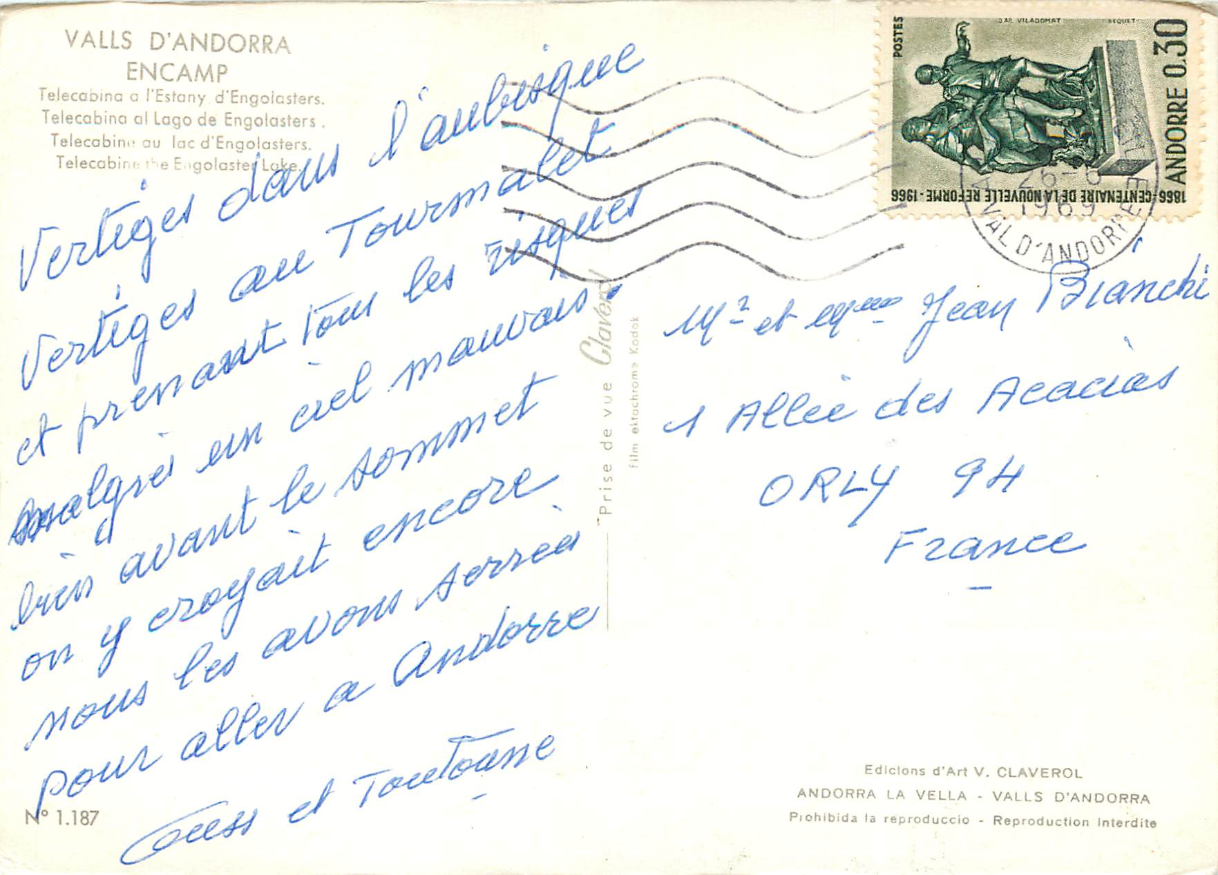 CPM Valls d Andorra Encamp Telecabina au lac d Engolasters  — Verso
