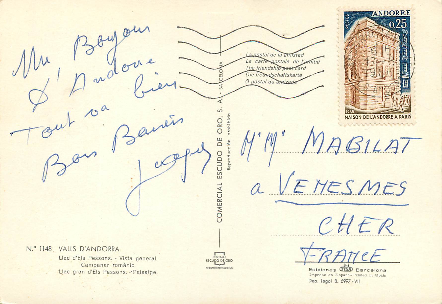 CPM Valls d Andorra Llac d Els Pessons Vista general  — Verso