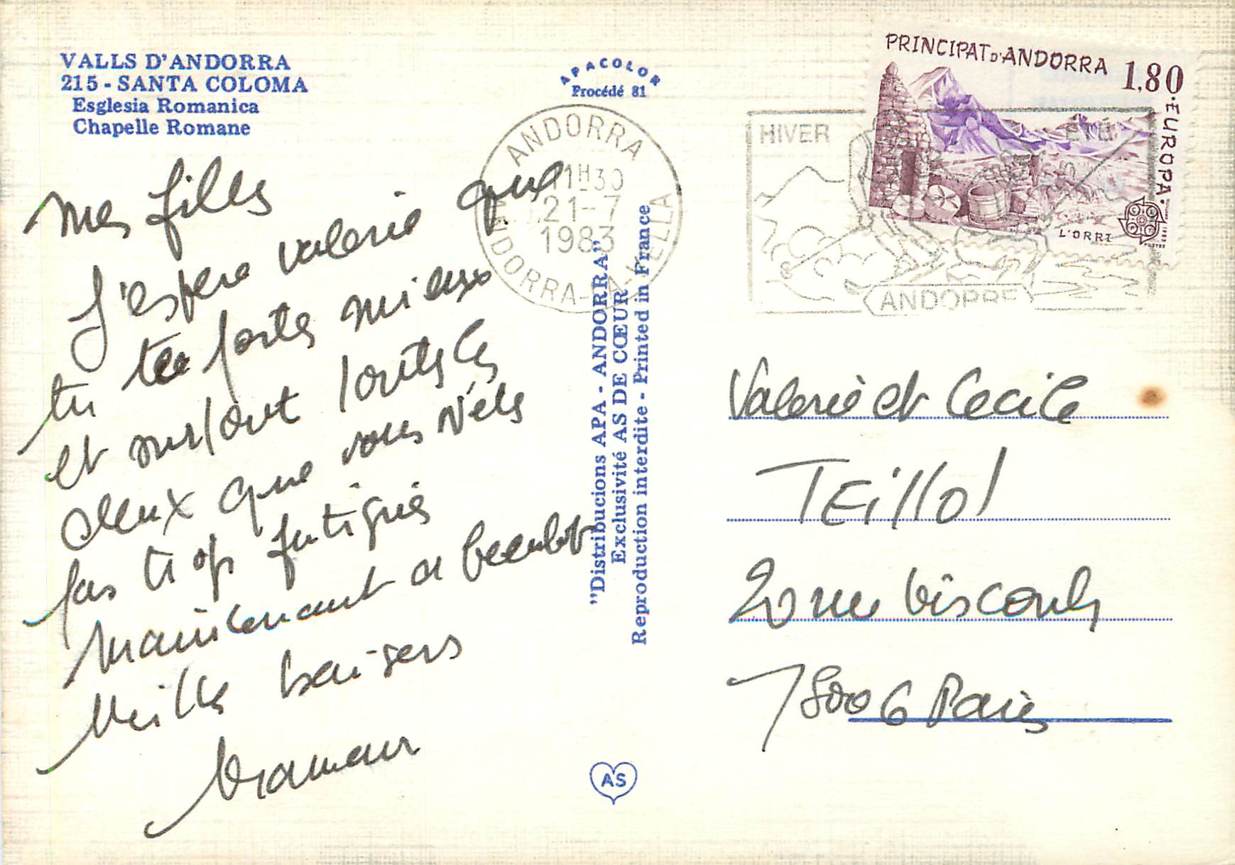CPM Valls d Andorra Santa Coloma Chapelle romane  — Rückseite