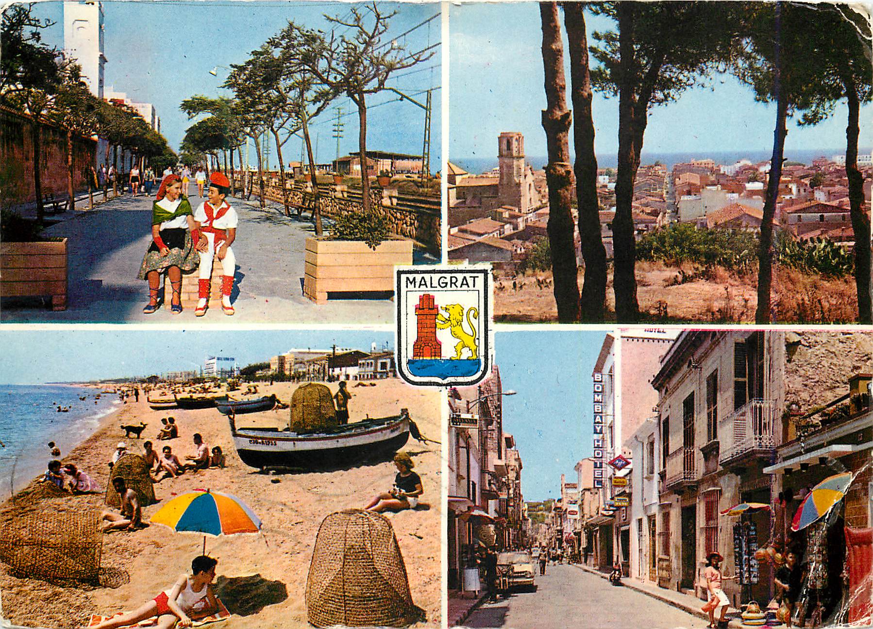 Malgrat de Mar — vue panoramique, plage, rue et hôtel — éditeur Malgrat (Costa Dorada)