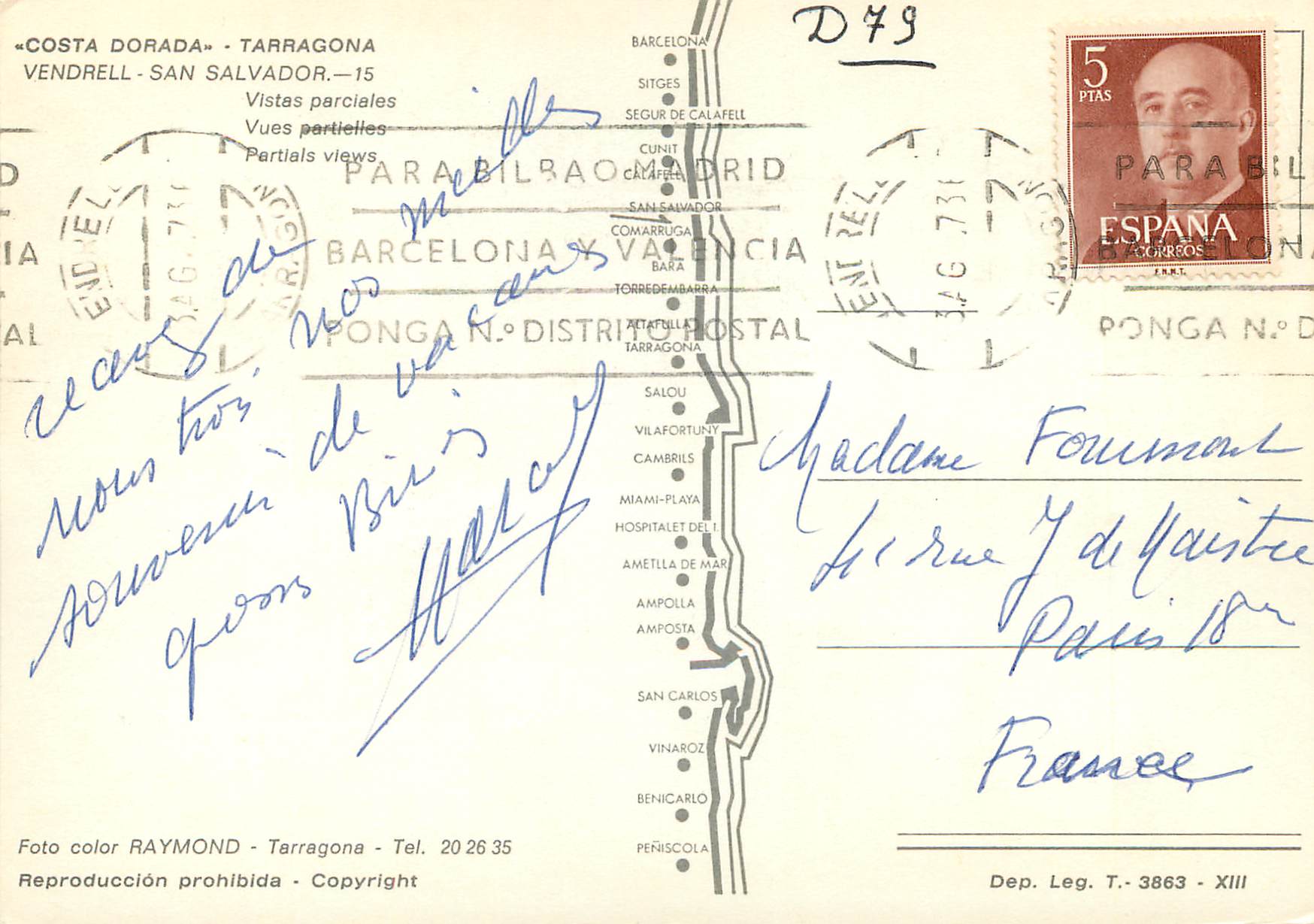 CPM Costa Dorada Tarragona Vendrell San Salvador Vues partielle  — Rückseite