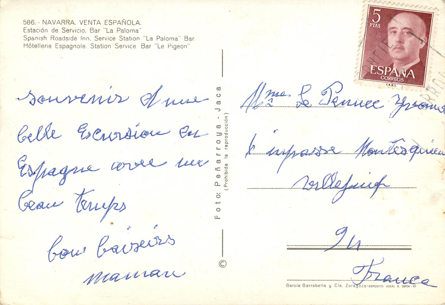 CPM Navarra Venta Espanola Frontera val Carlos Arneguy  — Rückseite