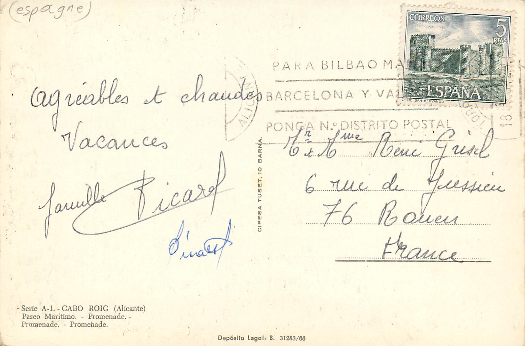 CPM Cabo Roic Alicante  — Verso