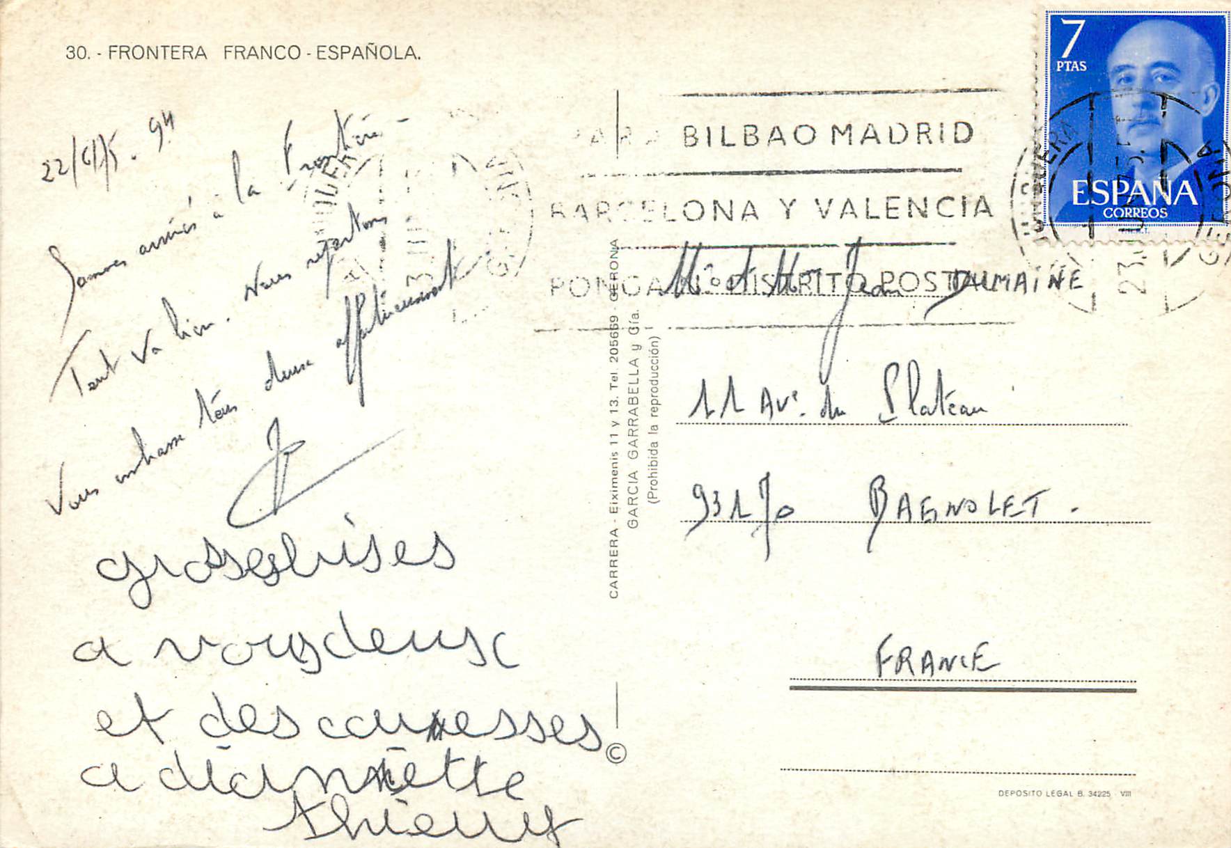 CPM Frontera Franco Espagnola La Junquera Le Perthus 2 CV Citroen — Rückseite