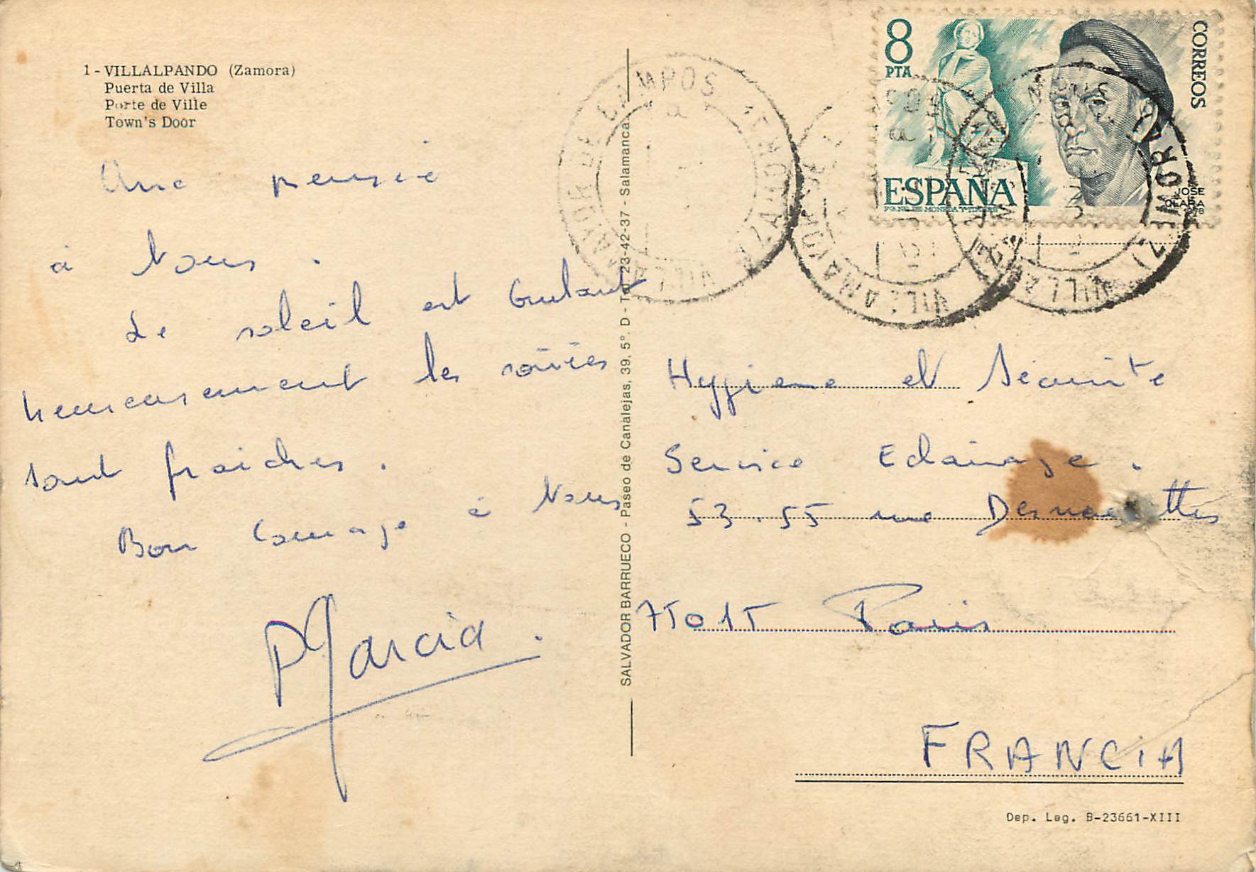 CPM Villalpando Zamora Porte de Ville  — Rückseite