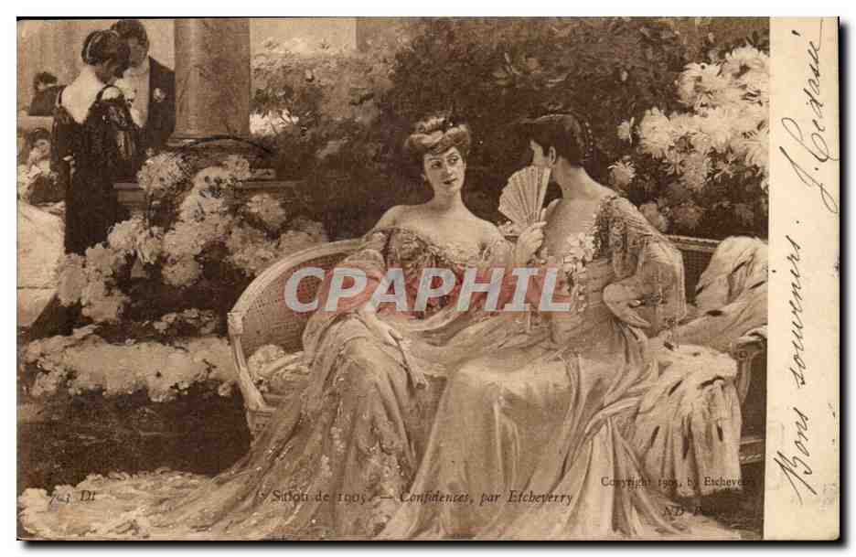 Salon de 1905 CPA Confidences par Etcheverry (femmes)