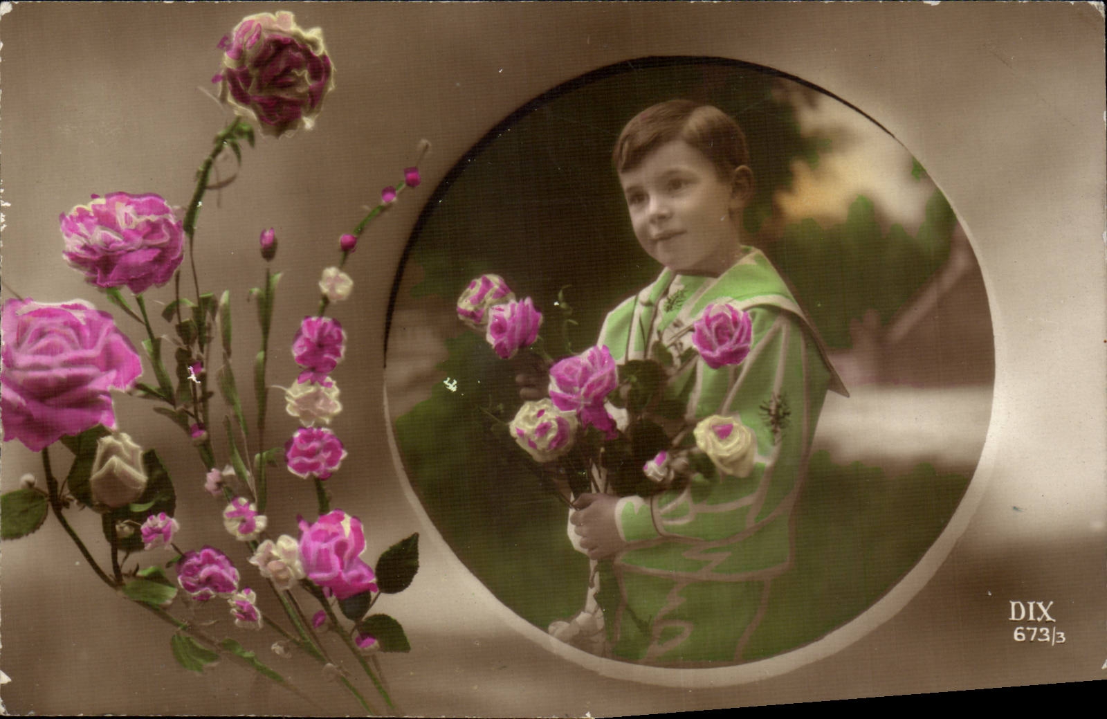 Fantaisie CPA Enfant Fleur Roses