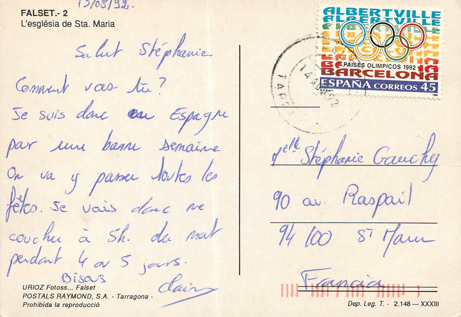 CPM Falset l'esglesia de Sta Maria — Back