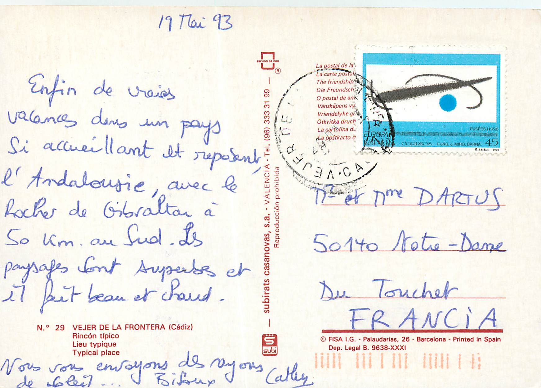 CPM Vejer de la Frontera (Cadiz) Lieu typique — Back