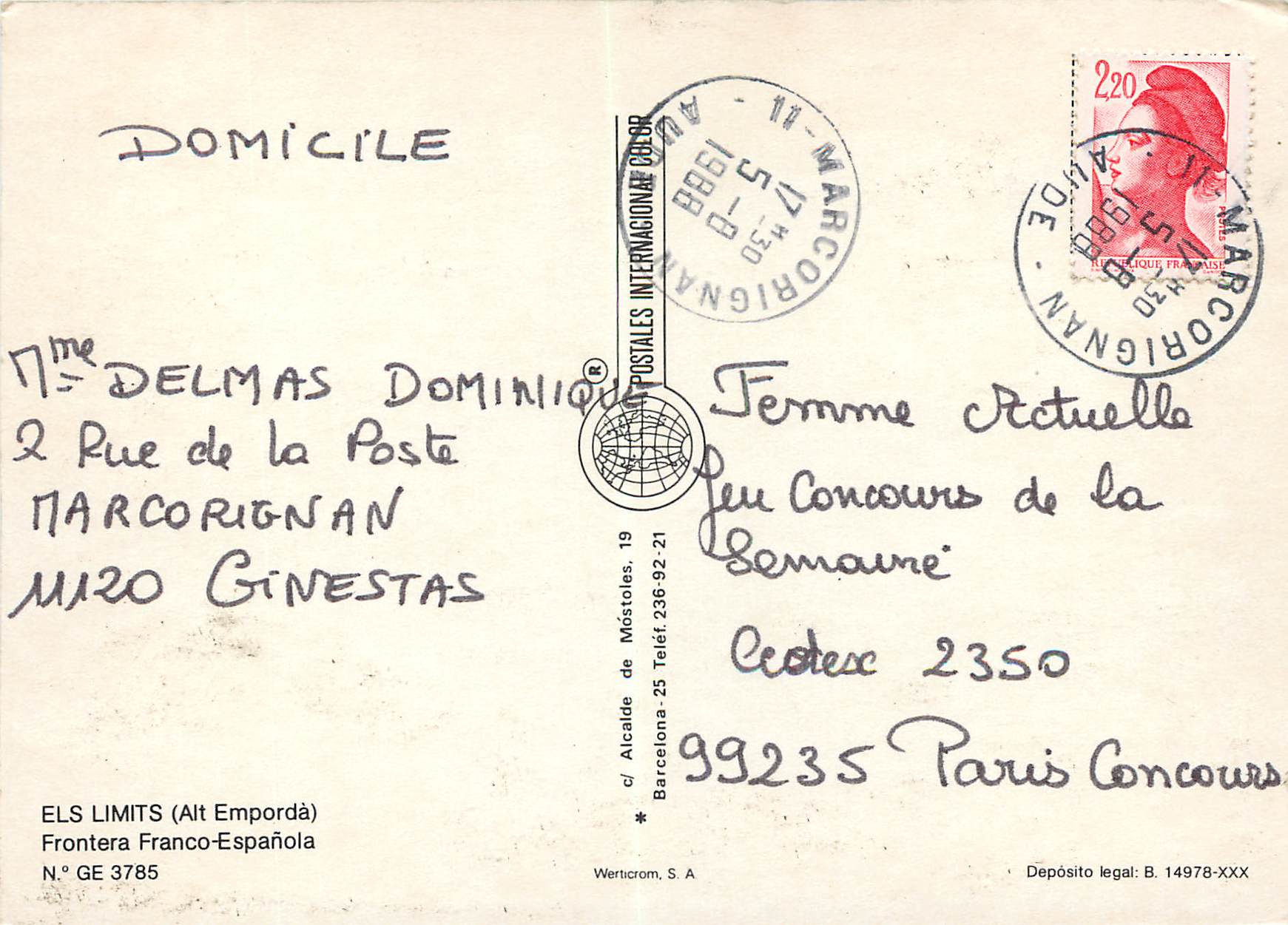 CPM Els limits (alt emporda) frontera franco-espanola — Back