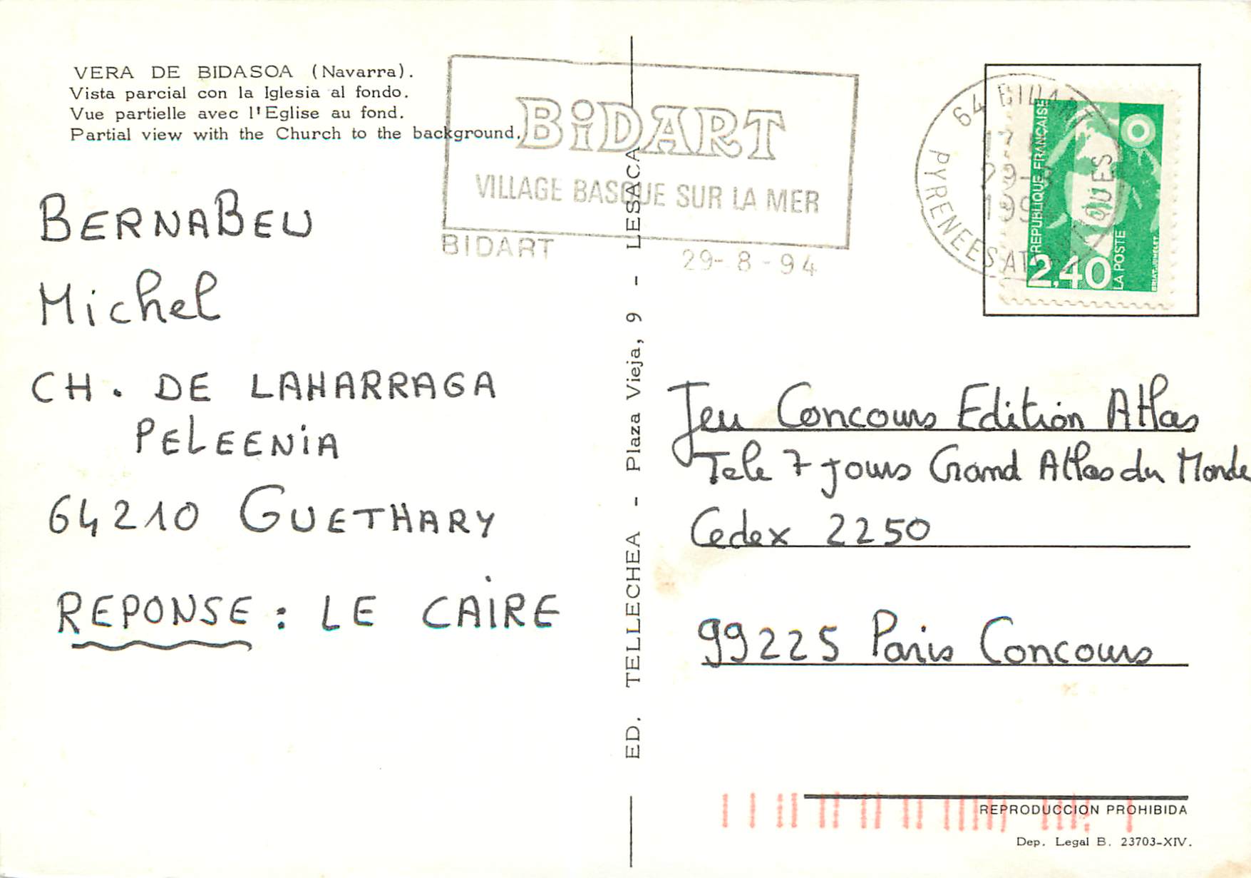 CPM Vera de bidasoa (navarra) vue partielle avec l'eglise au fond — Rückseite