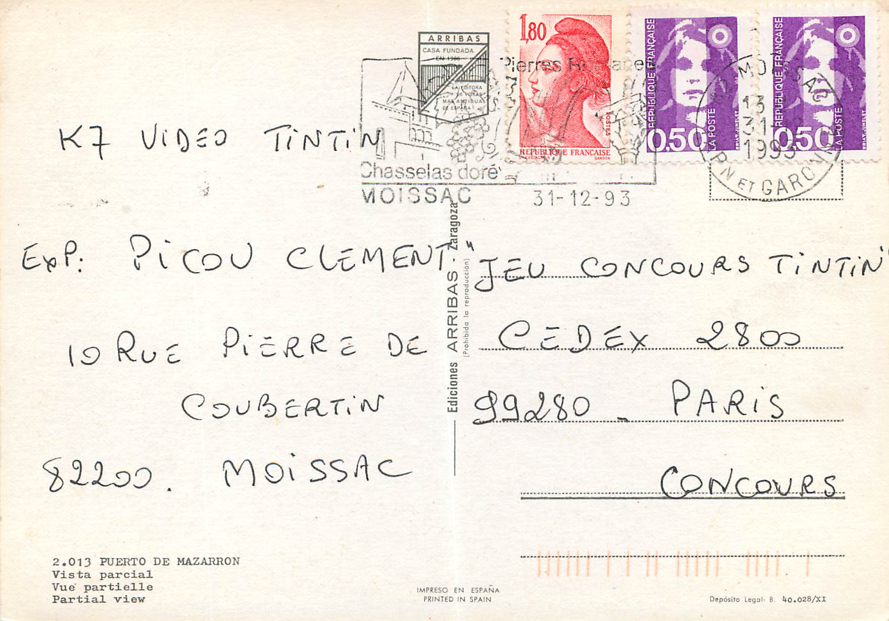 CPM Puero de mazarron vue partielle — Rückseite
