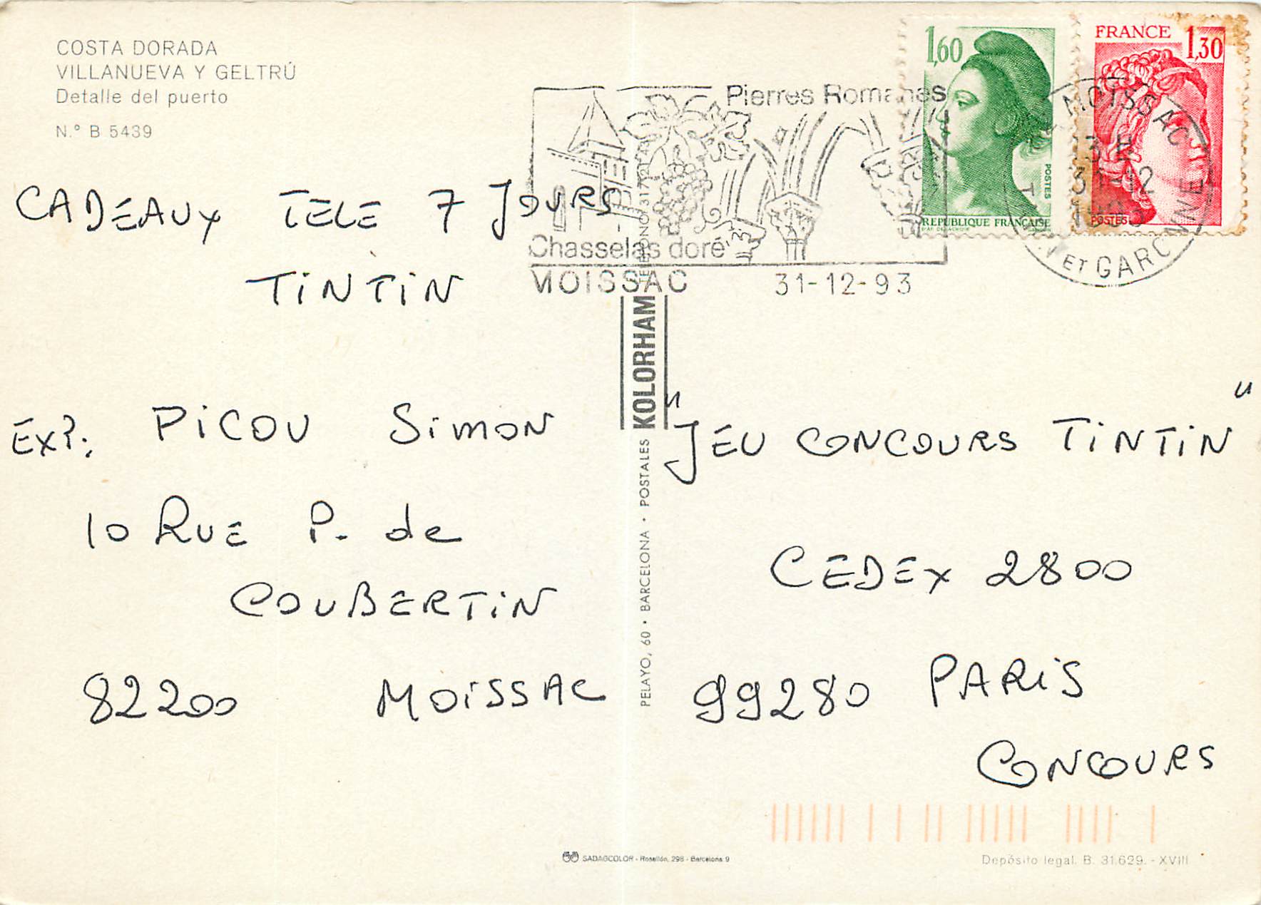 CPM Costa dorada villanueva y gel tru detaille del puerto — Back