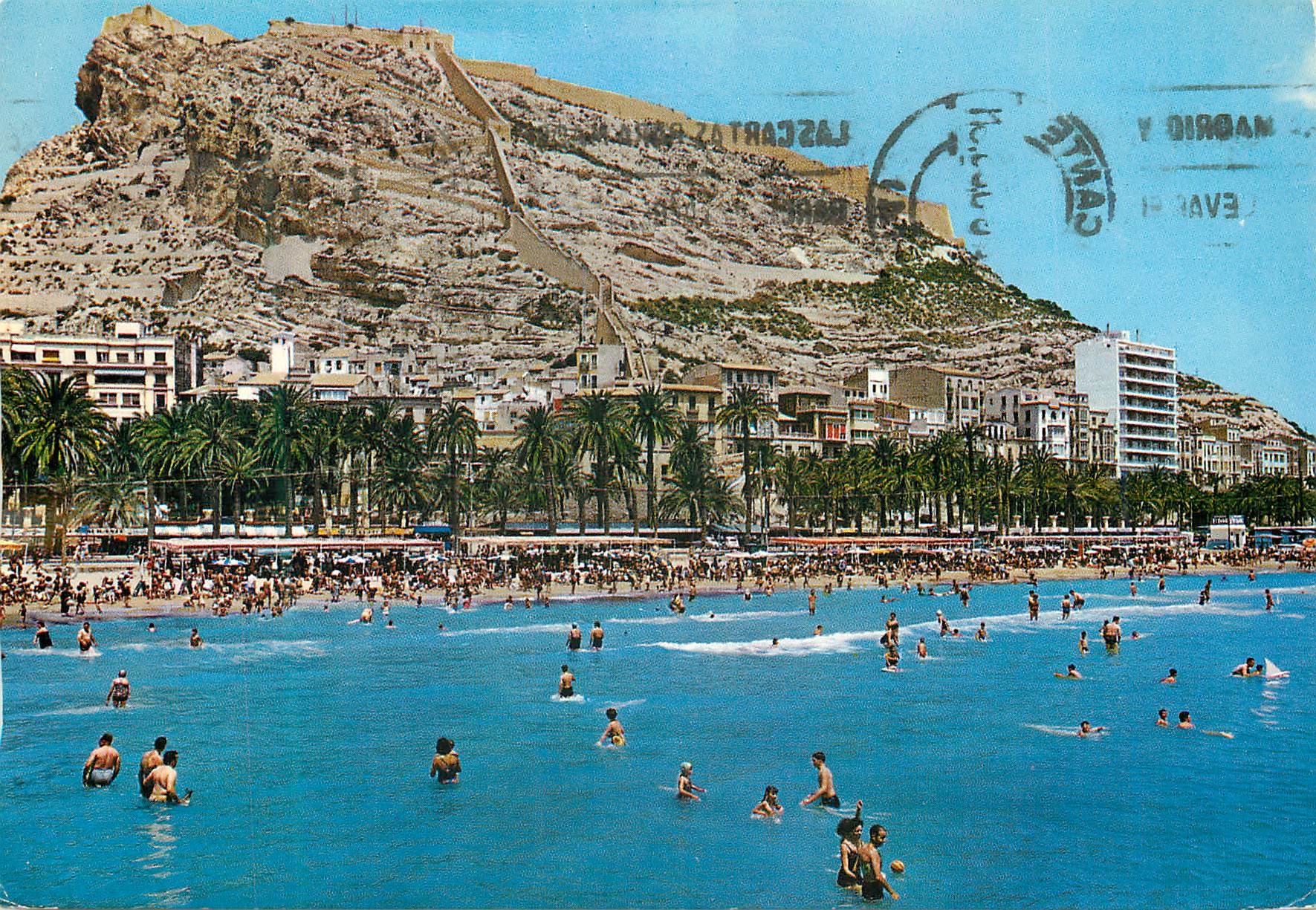 CPM Alicante  Playa del postiguet y castillo de santa