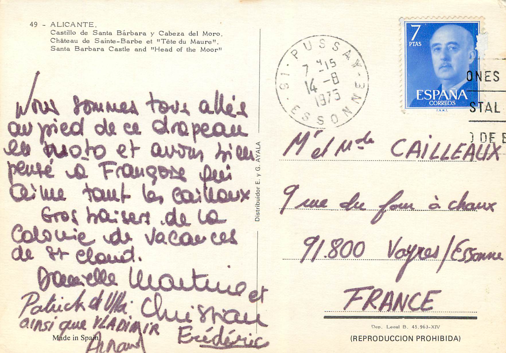 CPM Alicante   chateau de sainte barbe et tete du maure — Verso