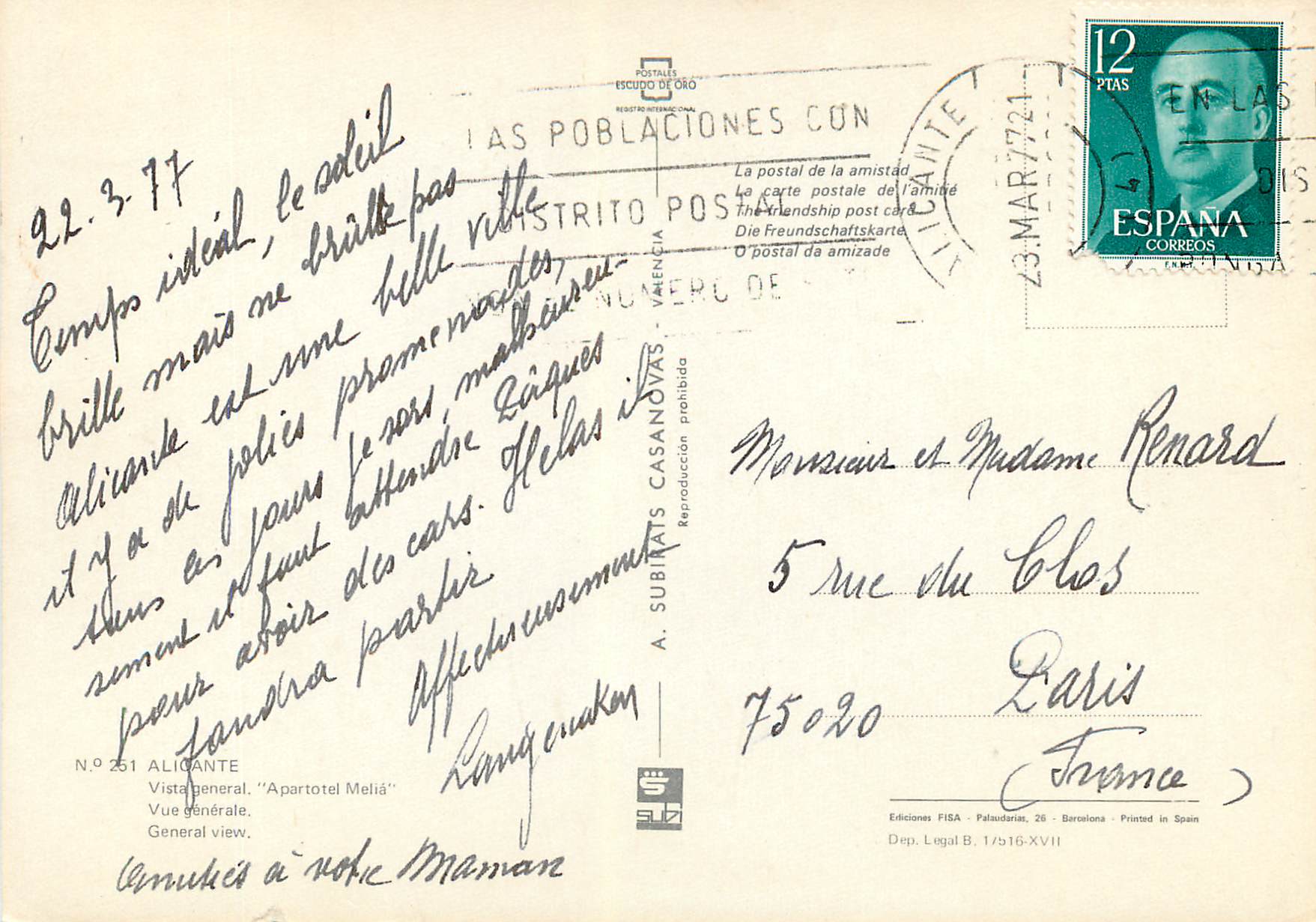 CPM Alicante  vue generale — Rückseite