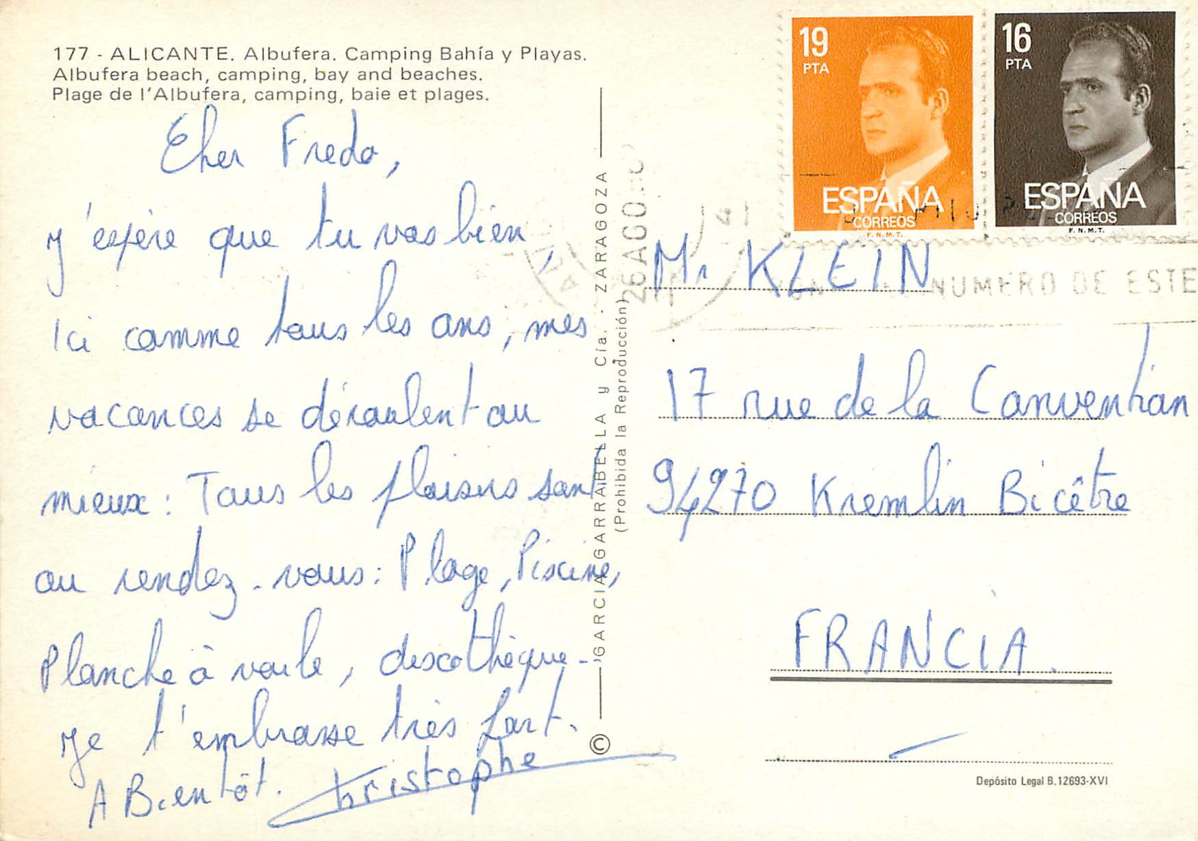 CPM Alicante  plage de l'albufereta camping baie et plage — Verso