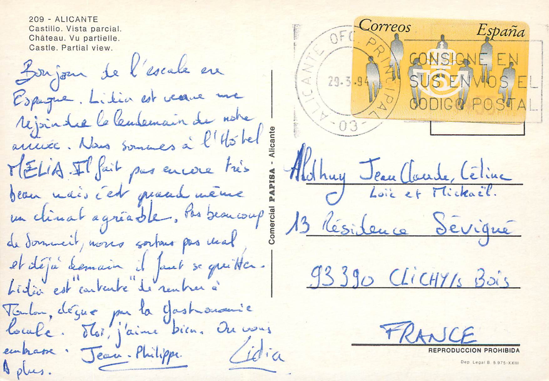 CPM Alicante  chateau vu partielle — Rückseite