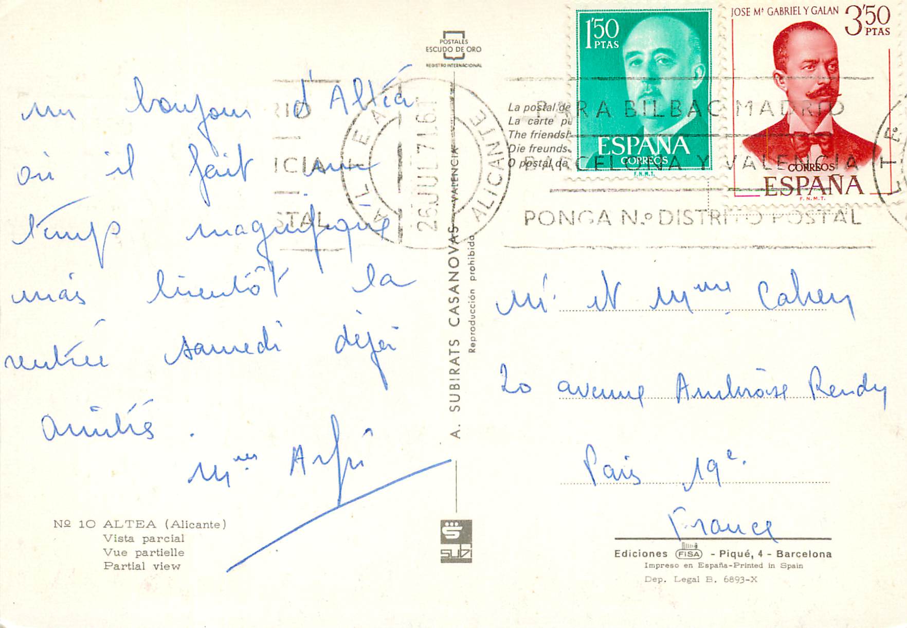 CPM Altea (alicante vue partielle — Back