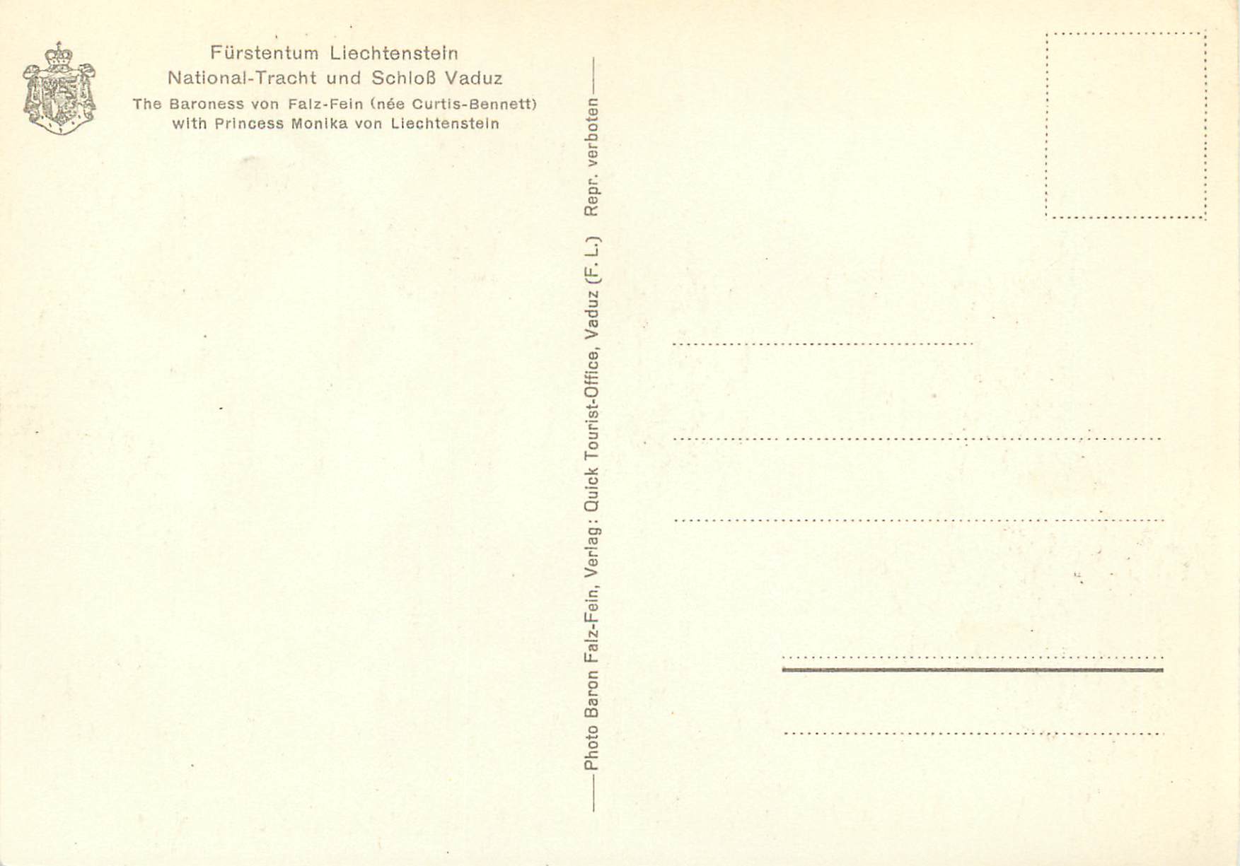 CPM Furstentum liechtenstein national-tracht und schloss vaduz Baroness — Rückseite