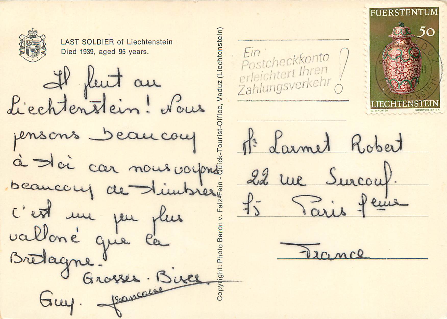 CPM Last soldier of Lliechtenstein died 1939 aged 95 years — Rückseite