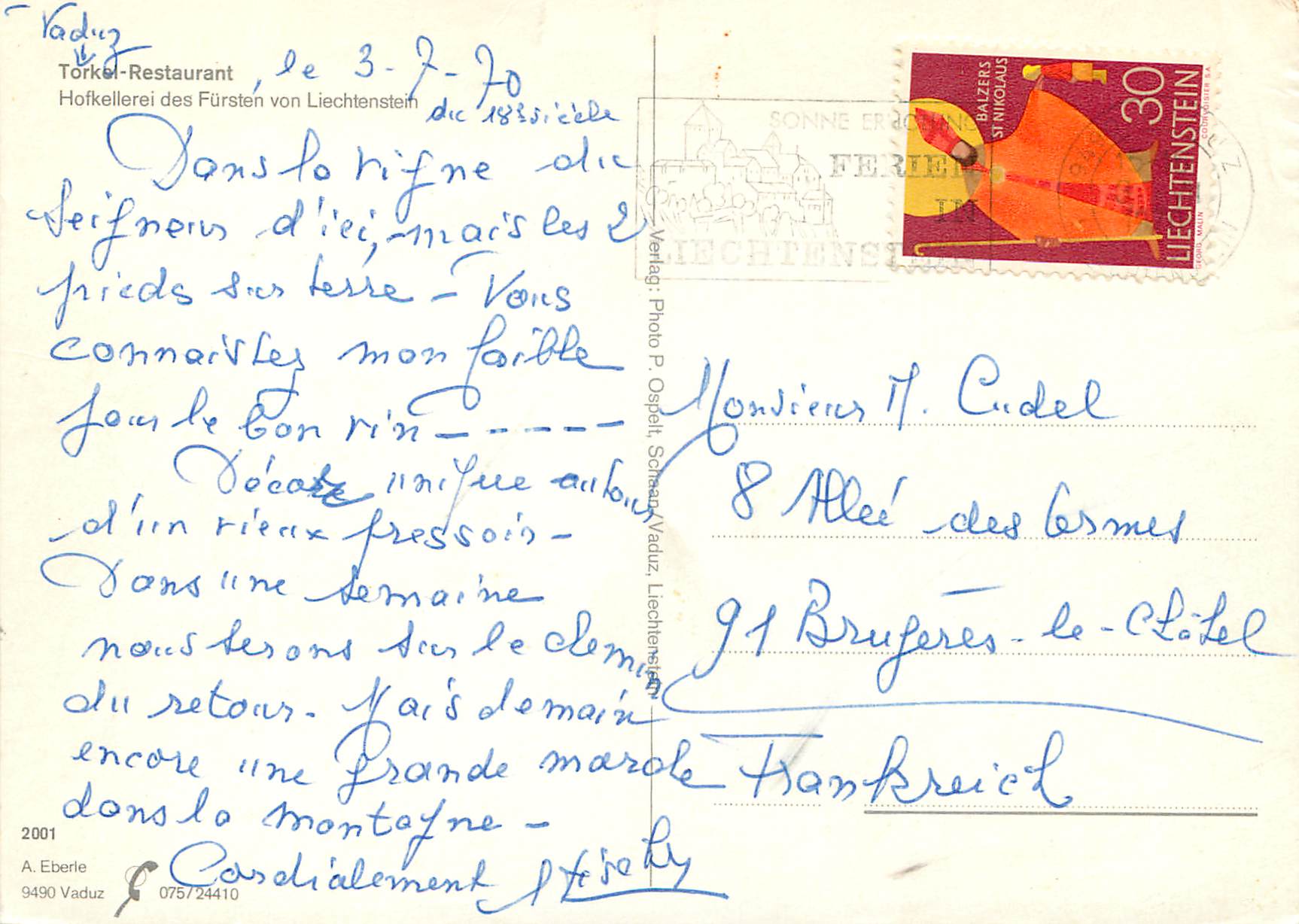 CPM Torke restaurant holkellorei des fursten von liechtenstein — Rückseite