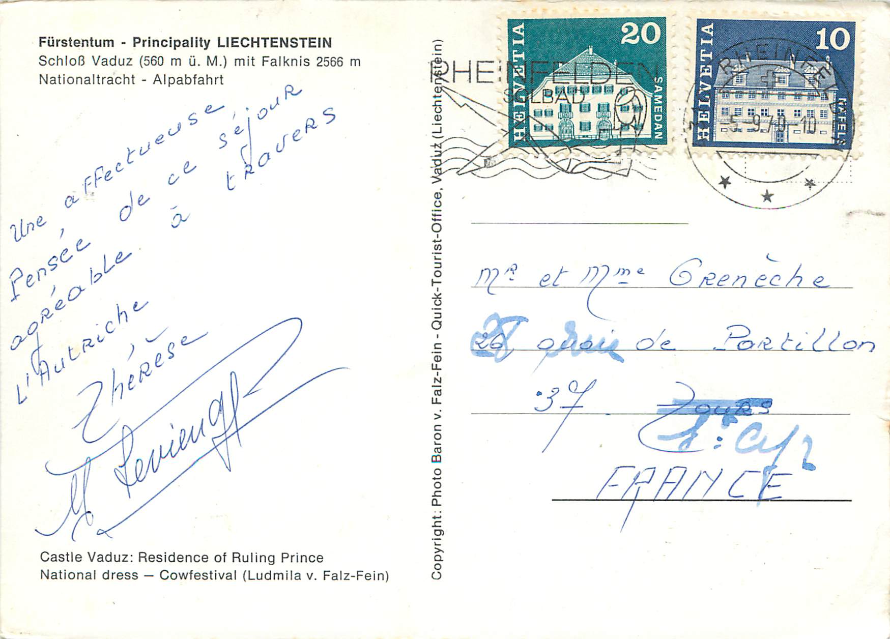CPM Furstentum principality liechtenstein schlob vaduz (560 m u M) mit falknis 2566m — Rückseite